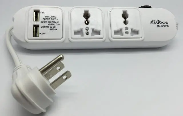 Alt view image 3 of 4 - SM-80USB 110v/220v Universal Power Strip with USB Compact and 2 Universal AC Outlets