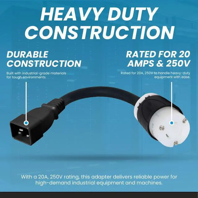 Alt view image 3 of 7 - IronBox Electric - Heavy Duty IEC C20 to L6-20R Plug Adapter Power Cord - 12 AWG Jacket - Rated for 20 Amps and 250V - UL Listed Extension Cable - Ideal for Server Racks and Data Centers (10 feet)