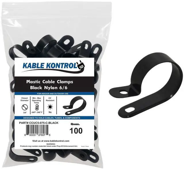 Main image of Nylon Cable Clamps RType 3/4 Diameter 100 Pcs - Nylon 6-6 Screw Mount Wire Clamps Cord Clips Mounting Fastener Clip Cord Clamps for Industrial & Automotive Use Black