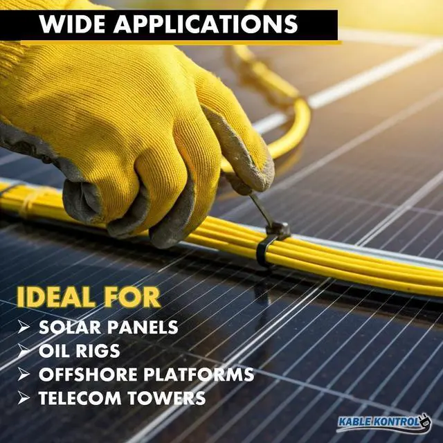 Alt view image 7 of 7 - Solar Cable Ties PA 12, 12 Inch 100 Pcs, 50 Lbs Test - Black | PA 12 Nylon UV & Chemical Resistant Solar Pannel Zip Ties for Indoor, Outdoor, and Industrial Use