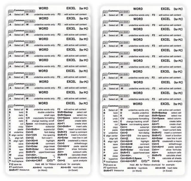 Main image of Word & Excel Shortcut Stickers for Keyboard Microsoft Office Hotkey Labels, Laptop & Desktop Keyboard Shortcuts, Compatible with Windows, Study & Work Productivity Reference Guide (20, Clear)