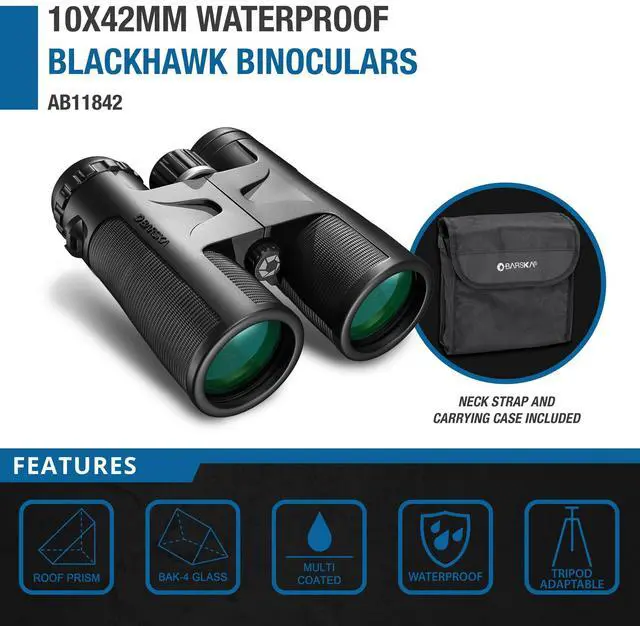 Alt view image 3 of 7 - Blackhawk 42mm Binoculars Waterproof Fogproof, BAK-4 Prism, Multi-Coated Optics, Rugged Rubber Armor, for Hunting, Bird Watching & Outdoor Use