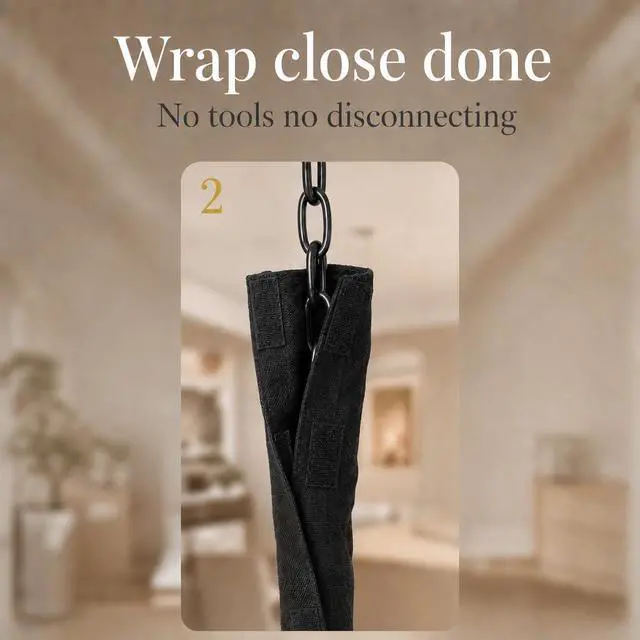 Alt view image 3 of 7 - 5 Foot Linen Fabric Chandelier Chain Cord Cover with Hook and Loop Closure, Black