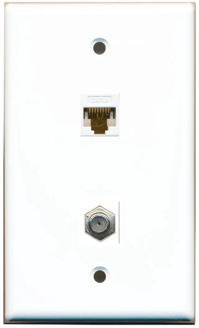 Main image of 1 Port Coax Cable TV- F-Type 1 Port Cat6 Ethernet Wall Plate - White