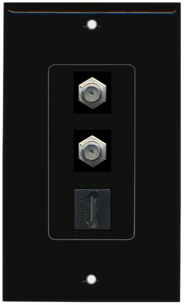Main image of 1 Port HDMI 2 Port Coax Cable TV- F-Type Decorative Wall Plate - Black