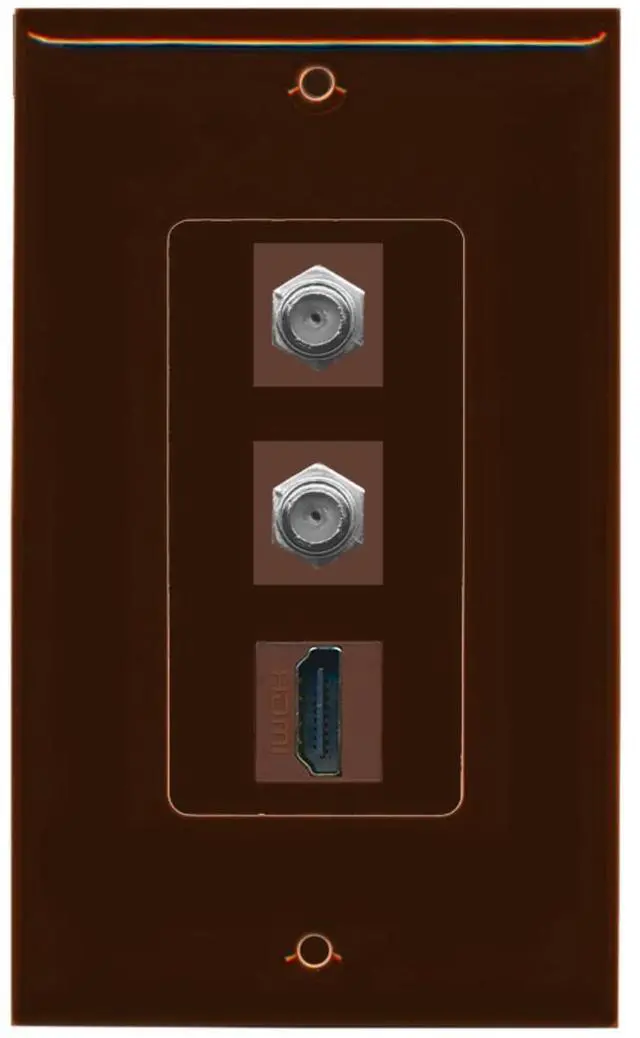 Main image of 1 Port HDMI 2 Port Coax Cable TV- F-Type Decorative Wall Plate - Brown