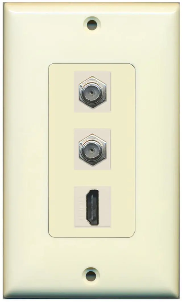 Main image of 1 Port HDMI 2 Port Coax Cable TV- F-Type Decorative Wall Plate - Light Almond