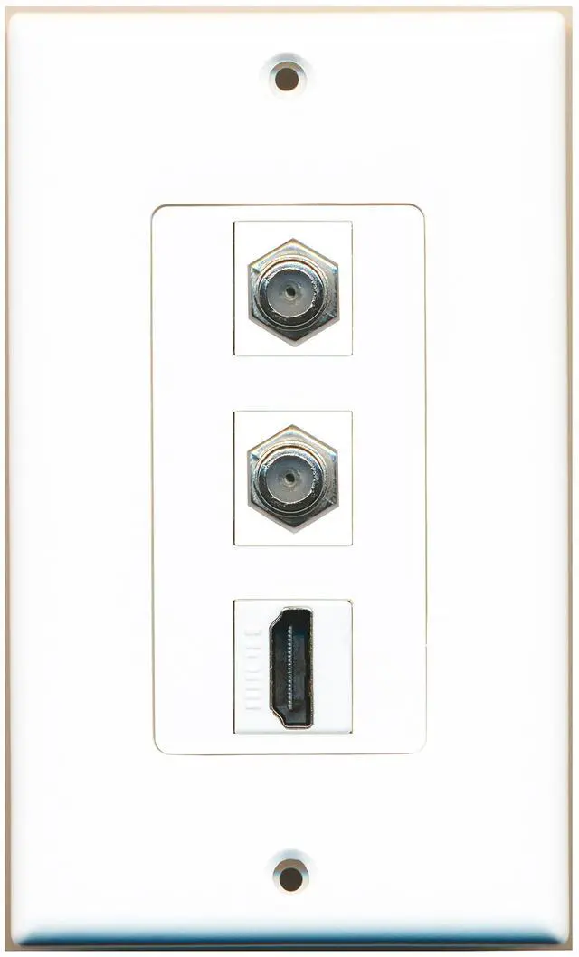 Main image of 1 Port HDMI 2 Port Coax Cable TV- F-Type Decorative Wall Plate - White