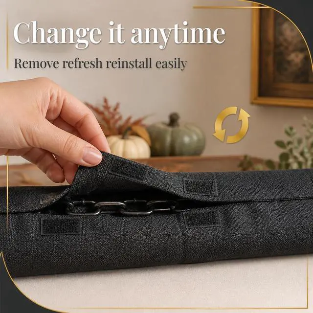 Alt view image 7 of 7 - 5 Foot Linen Fabric Chandelier Chain Cord Cover with Hook and Loop Closure, Black