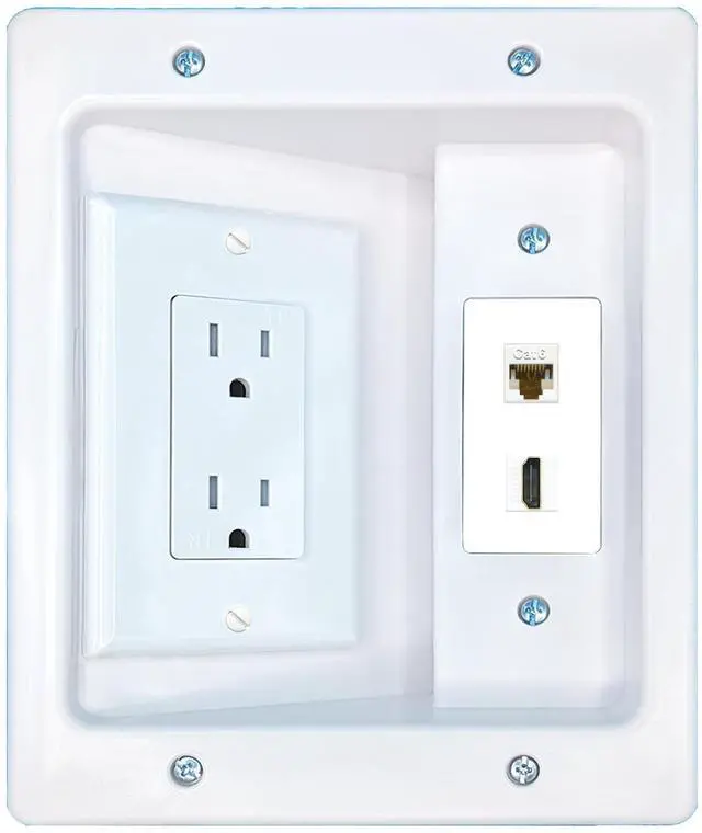 Main image of CAT6 HDMI Recessed Wall Plate Cable Concealer Management Kit with Power Outlet Hides Cords and Cables
