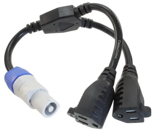 Alt view image 2 of 4 - CablesOnline, 2-Way 14-inches 16AWG Stage Lighting Fixture Gray Power-Out Connector to 2X NEMA 5-15R Female Power Y-Splitter Adapter Cable, PC-KY201