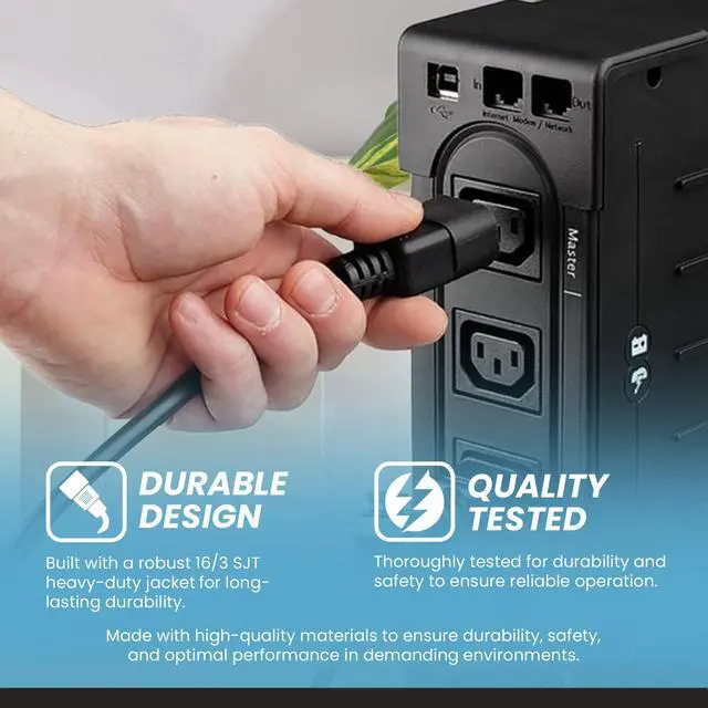 Alt view image 3 of 7 - IronBox Electric C14 to C13 Power Cord - 13A, 250V,16/3 SJT - UL Listed Jumper Cord and IEC Power Cable - Heavy Duty Plug and Connectors for Computer, Desktop, Monitor, Speaker, UPS, PDU & More (10ft)