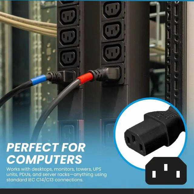 Alt view image 4 of 7 - IronBox Electric C14 to C13 Power Cord - 13A, 250V,16/3 SJT - UL Listed Jumper Cord and IEC Power Cable - Heavy Duty Plug and Connectors for Computer, Desktop, Monitor, Speaker, UPS, PDU & More (10ft)