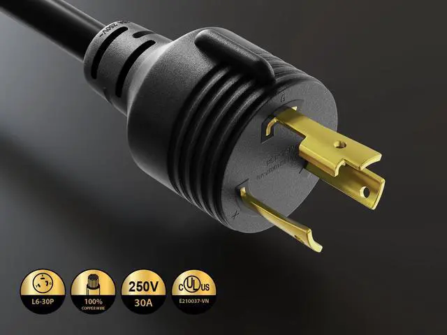 Alt view image 2 of 6 - 10ft NEMA L6-30P to NEMA L6-30R Extension Power Cord, 10AWG, 30A, 250V