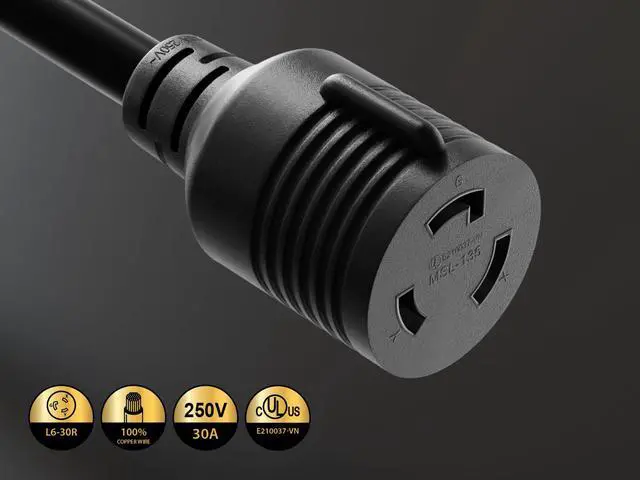 Alt view image 3 of 6 - 10ft NEMA L6-30P to NEMA L6-30R Extension Power Cord, 10AWG, 30A, 250V