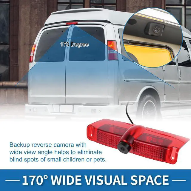 Alt view image 3 of 7 - Brake Light Rear View Backup Camera for Chevrolet Express 03-19 | for GMC Savana 1500 2500 3500 2003-2019, Park assist reverse camera replacement