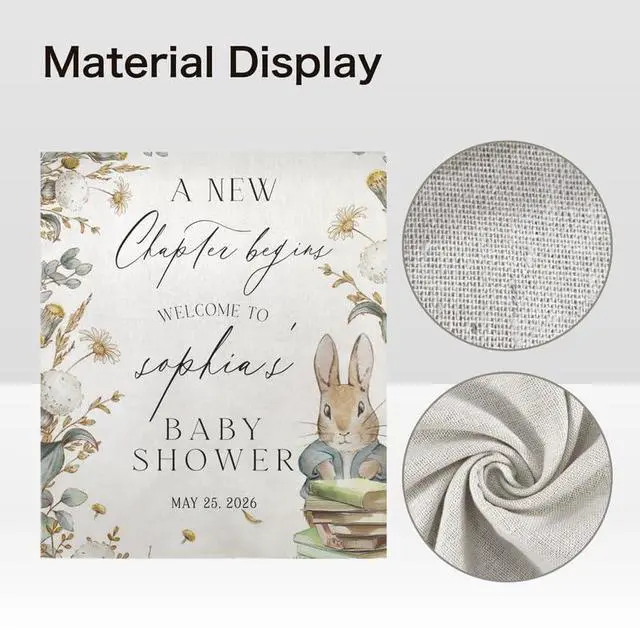 Alt view image 5 of 7 - A New Chapter Begins Baby Shower Backdrop Linen Fabric, Floral Bunny Welcome Sign Banner, Neutral Baby Shower Decorations Photo Booth Background for Girls Boys