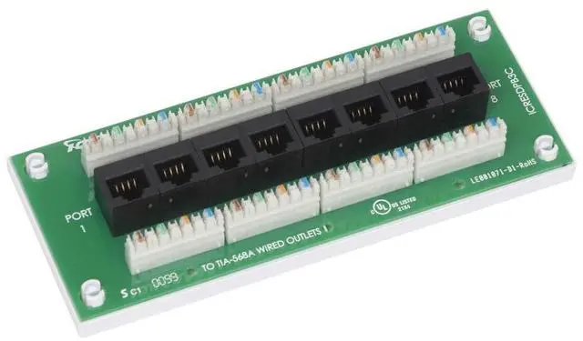Main image of 8-Port CAT6 Ethernet Data Module with Universal Adhesive Mount, UL Listed, Compact PCB Board