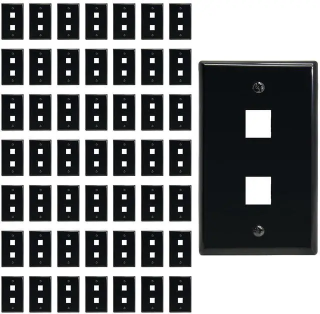 Main image of 2 Port Keystone Jack Wall Plate with Smooth Face (50-Pack, Black)
