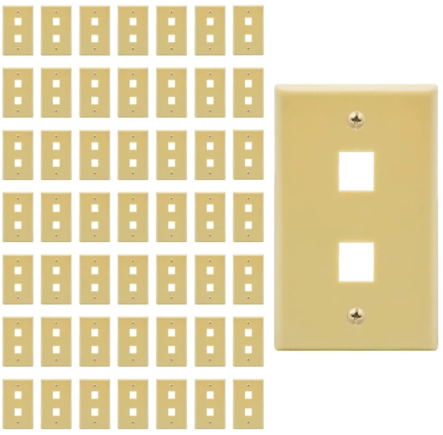 Main image of 2 Port Keystone Jack Wall Plate with Smooth Face (50-Pack, Ivory)