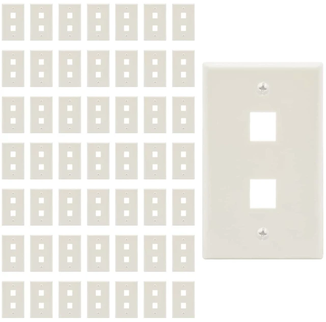 Main image of 2 Port Keystone Jack Wall Plate with Smooth Face (50-Pack, White)