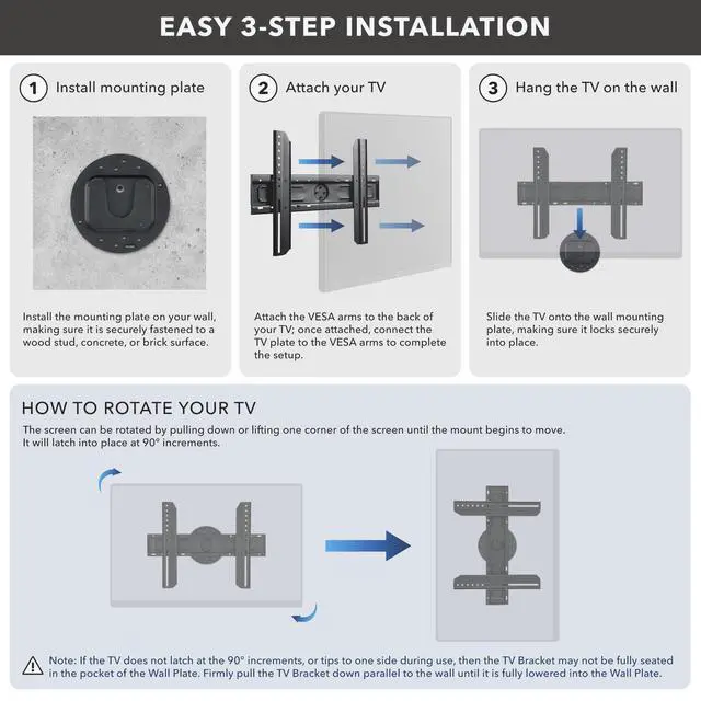 Alt view image 6 of 7 - TV Wall Mount Landscape to Portrait Rotation, Fixed Mounting Bracket, Low-Profile for Samsung, Sony, Toshiba, Sharp, LG, Element, Westinghouse, TCL 32 to 60 Inch (Some 70") TVs, 110 lbs