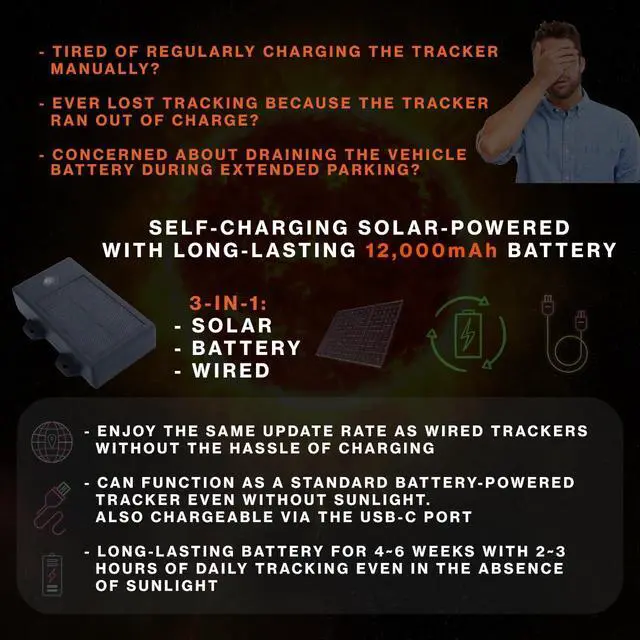 Alt view image 3 of 7 - AccuTracking Solar GPS Tracker, 12,000mAh Battery, Magnetic, IP67 | Heavy Duty, Large Panel, Waterproof, Trucks, Trailers, Farming, Equipment, RV, 4G LTE Worldwide, Subscription Needed