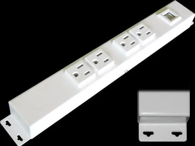 Main image of 12 Hardwired Power Strip (NO Power Cord), 4 Tamper Resistant Outlets (NEMA 5-15R - NOT 20Amp), with Ears (with mounting tabs on Both Ends), USB, White