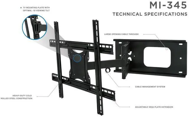 Alt view image 5 of 7 - Full Motion TV Wall Mount Bracket, 32-70", 100 lbs | Tilt, swivel, extend and compress for LCD LED plasma flat screens, VESA compatible up to 600x400