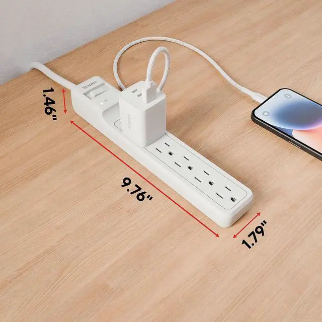Alt view image 4 of 7 - 6-Outlet Surge Protector, 4 Ft Cord, Flat Offset Plug | Home and office electronics protection at desks and workstations