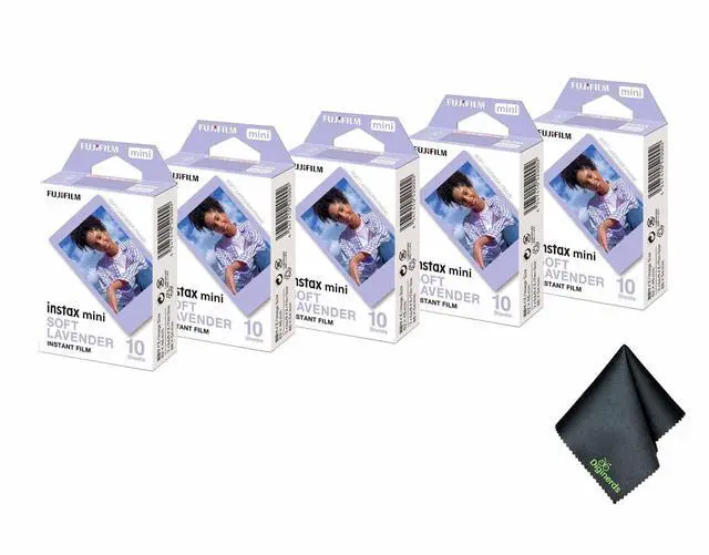 Main image of INSTAX MINI Soft Lavender Film 50 Exposures Bundle | For Instant Photos, Scrapbooks & Sharing | Includes Cleaning Cloth