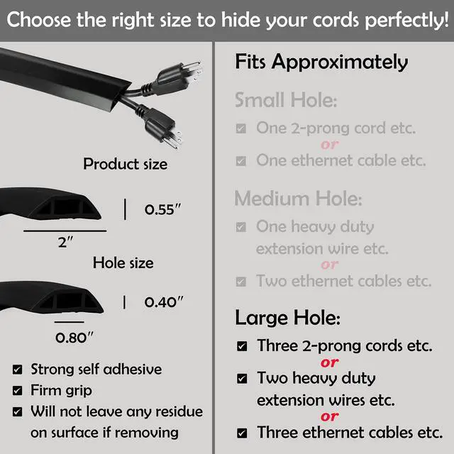 Alt view image 3 of 14 - TV Cord Hider Cable Protector - Strong Self Adhesive Wall Cord Cover Cable Hider - Low Profile Cable Management Wall Cord Concealer Cable Raceway