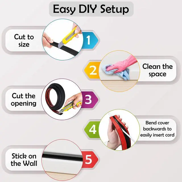 Alt view image 7 of 7 - TV Cord Hider Cable Protector - Strong Self Adhesive Wall Cord Cover Cable Hider - Low Profile Cable Management Wall Cord Concealer Cable Raceway
