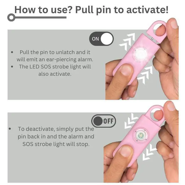 Alt view image 2 of 3 - The Original Personal Safety Alarm for Women - Loud Siren, Strobe Light and Key Chain 2.0 Version (Pink)
