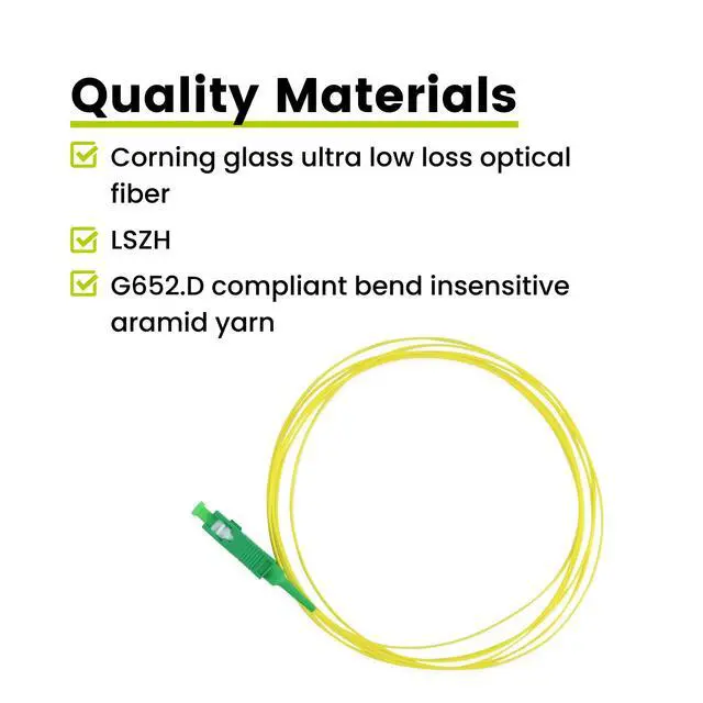 Alt view image 5 of 7 - Simplex SC Angled Physical Contact OS2 Singlemode PVC (LSZH) 0.9mm, Fiber Optic Pigtail Fusion and Mechanical Splice, Singlemode 9/125 900um Tight Buffer, 2m, 6 Pack