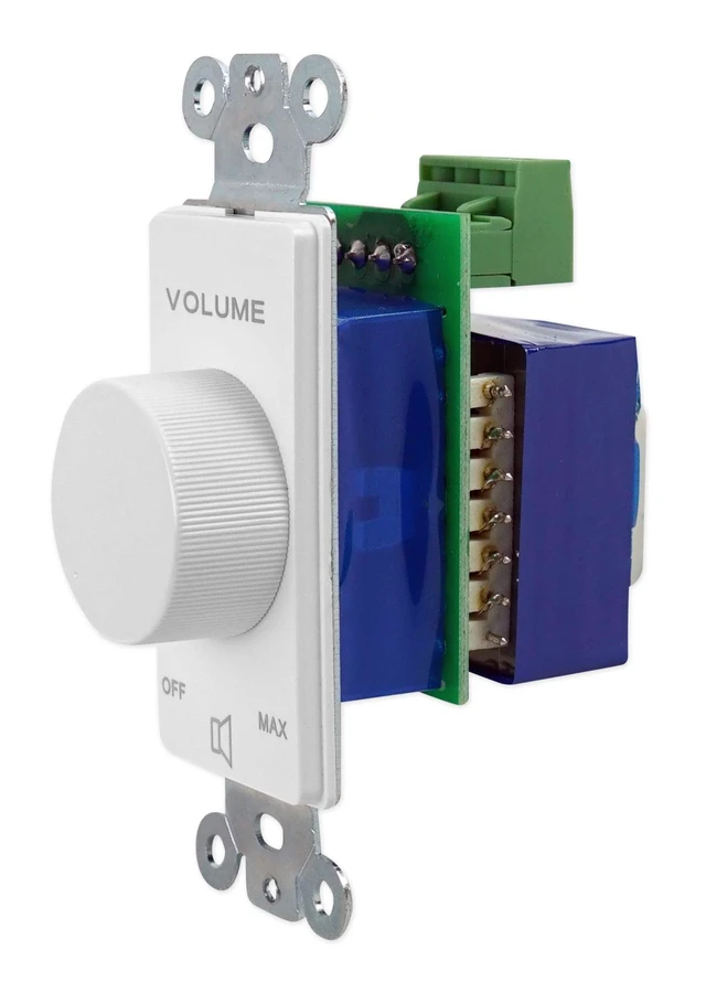Alt view image 4 of 7 - VOL7035 White 35W 70V/100V Wall Volume Controller, 1-Gang 11-Step Attenuation, 100V Compatible, Euro-Block Connectors, 30dB Range, ABS Frame, Dust Protected, Compact, 16-24 AWG Input