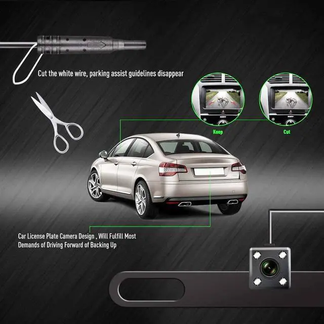 Alt view image 3 of 7 - Backup Camera HD Rear Front View License Plate Night Vision Waterproof Compatible with Clarion Dual Boss Jensen Stinger Podofo Soundstream Eonon Cartreque Sanptent Car Radio