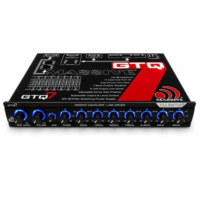 Alt view image 2 of 6 - GTQ7 | 7-Band Car Audio Graphic Equalizer in-Dash 7V Line Driver, Adjustable Subwoofer Crossover, Dual RCA Inputs, High/Low Fader Control for Precision Sound Tuning