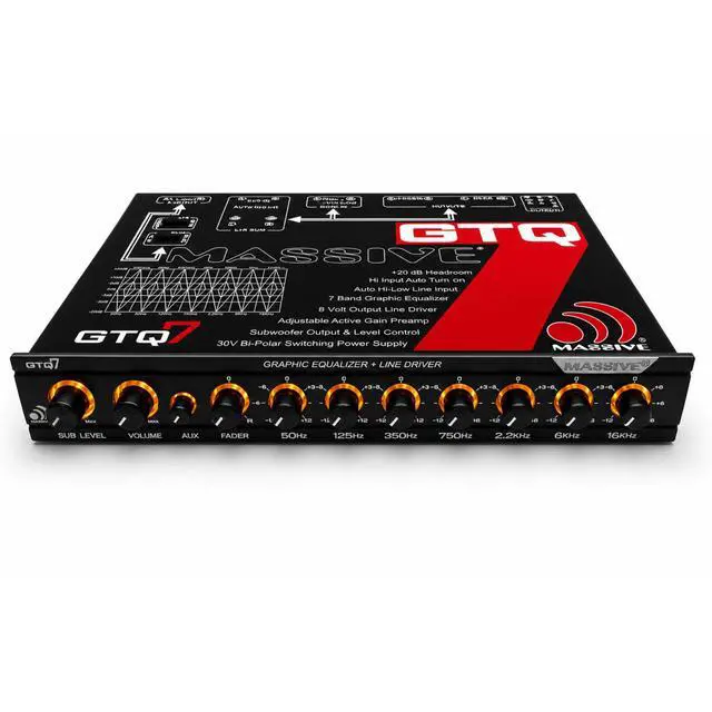 Alt view image 3 of 6 - GTQ7 | 7-Band Car Audio Graphic Equalizer in-Dash 7V Line Driver, Adjustable Subwoofer Crossover, Dual RCA Inputs, High/Low Fader Control for Precision Sound Tuning