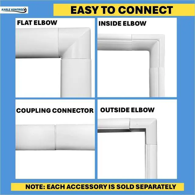Alt view image 3 of 7 - Outside Elbow Joint for Half Round Cord Hider, Outdoor Cable Cover Cable Raceway with Adhesive Back 1.2in W x 0.50in H