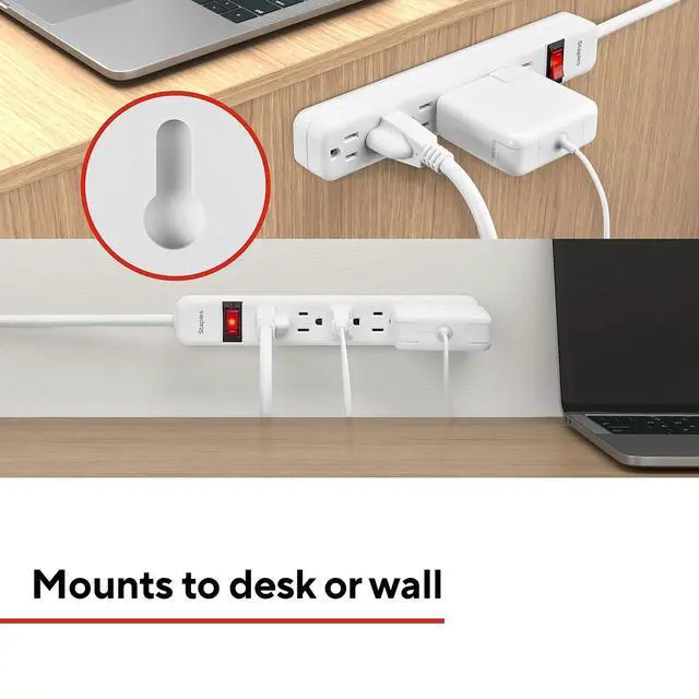 Alt view image 4 of 5 - 6-Outlet Power Strip, 6 Ft Cord, White | Extension cord for home, office, and dorm room electronics and devices