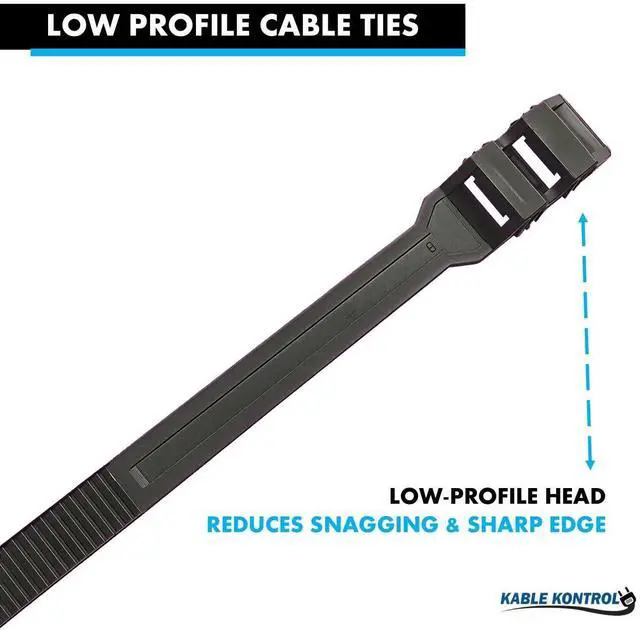 Alt view image 3 of 7 - Low-Profile Cable Ties 20 Inch 100 Pcs, 120 Lbs Test - Black | Double Locking Cable Ties UL Listed Inline Zip Ties - Chemical, UV & Abrasion Resistant Ties for Automotive & Medical Use