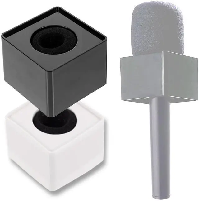 Main image of 2pc Professional Mic Flags - Universal Fit for Handheld Microphones - Reporter Handset Cover Logo Display Badge - Branding Plate Identifier Marker Label Sleeve Tag Nameplate (2pc Black & White)