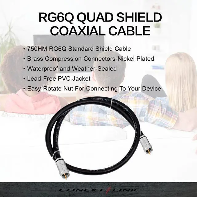 Alt view image 4 of 6 - RG6 Quad Shield Coaxial Cable F Connector 18 AWG 3GHZ 75 Ohm Sat TV (25FT, Black) 33007