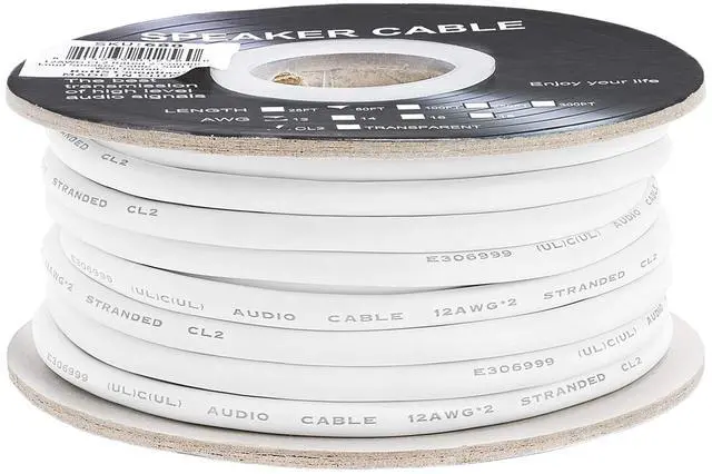 Alt view image 3 of 6 - 50FT 12AWG Speaker Wire Cable with 2 Conductor Speaker Cable (CCA) Copper Clad Aluminum CL2 Rated In-Wall Speaker Wire for Home Theater & Car Audio - 50 Feet, White