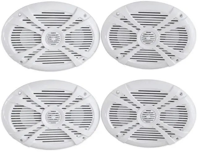 Main image of RMSTS69W 6x9 2-Way Water-Resistant Marine Boat Speakers, 4-Pack | 1000W Peak/250W RMS, CEA Compliant, Swivel Tweeter, UV Treated, Stainless Steel Terminals, Includes Speaker Wire & Hardware
