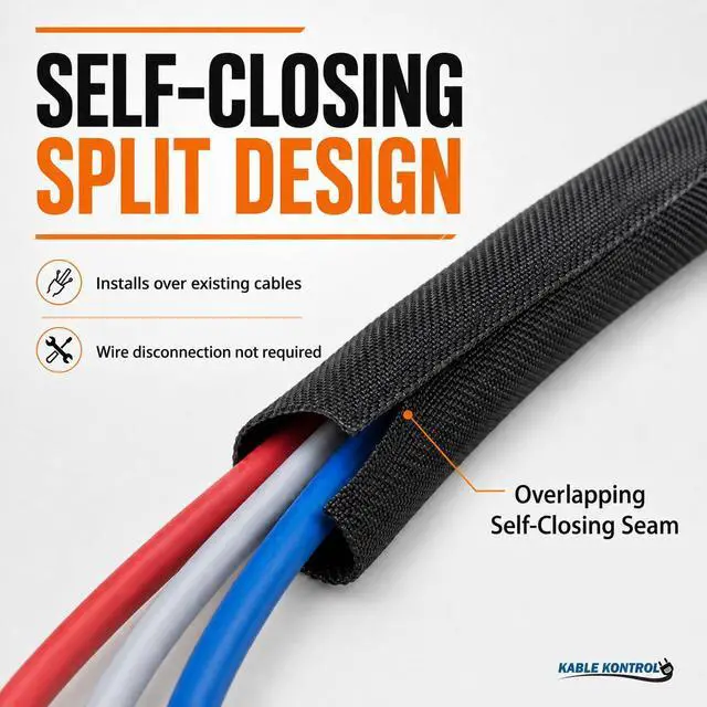 Alt view image 2 of 7 - Self Closing Woven Wrap Braided Sleeving 1/2 Inch ID 50 Feet Long Polyester Mesh Split Wire Loom High Temperature Heat Resistant Wrap Around Sleeve for Home, Industrial Use - Black