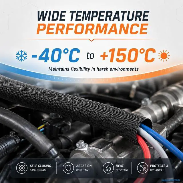 Alt view image 4 of 7 - Self Closing Woven Wrap Braided Sleeving 1/2 Inch ID 50 Feet Long Polyester Mesh Split Wire Loom High Temperature Heat Resistant Wrap Around Sleeve for Home, Industrial Use - Black