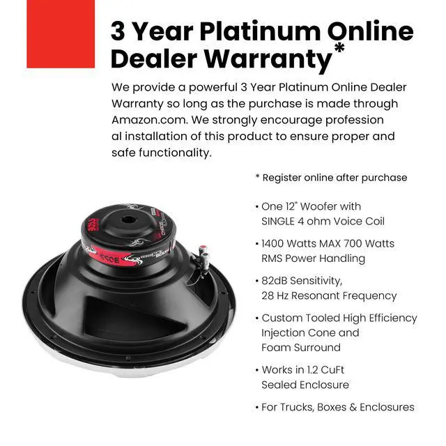 Alt view image 2 of 6 - CX122 Chaos Exxtreme Series 12 Inch Car Subwoofer - 1400 Watts Max, Single 4 Ohm Voice Coil, Hook Up to Amp