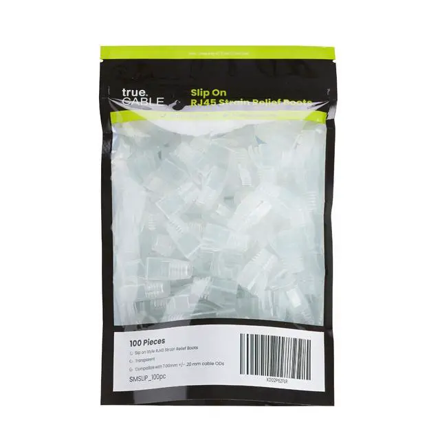 Alt view image 2 of 7 - trueCABLE RJ45 Strain Relief Boots, 7.0mm Slip-On PVC Plug Cover, Transparent, 100 Pieces